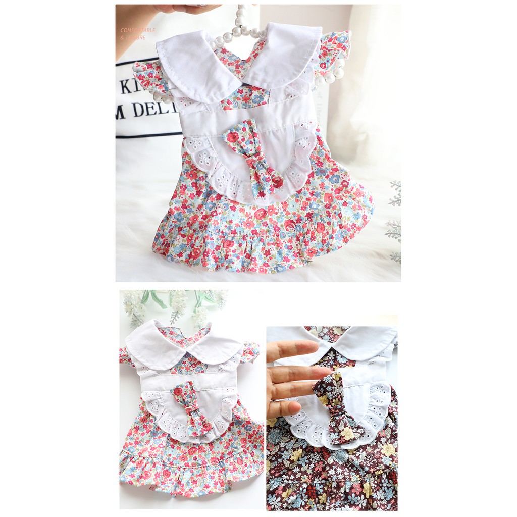 Váy cosplay hầu gái CAMQUYTSTORE họa tiết hoa nhí mùa xuân cho thú cưng