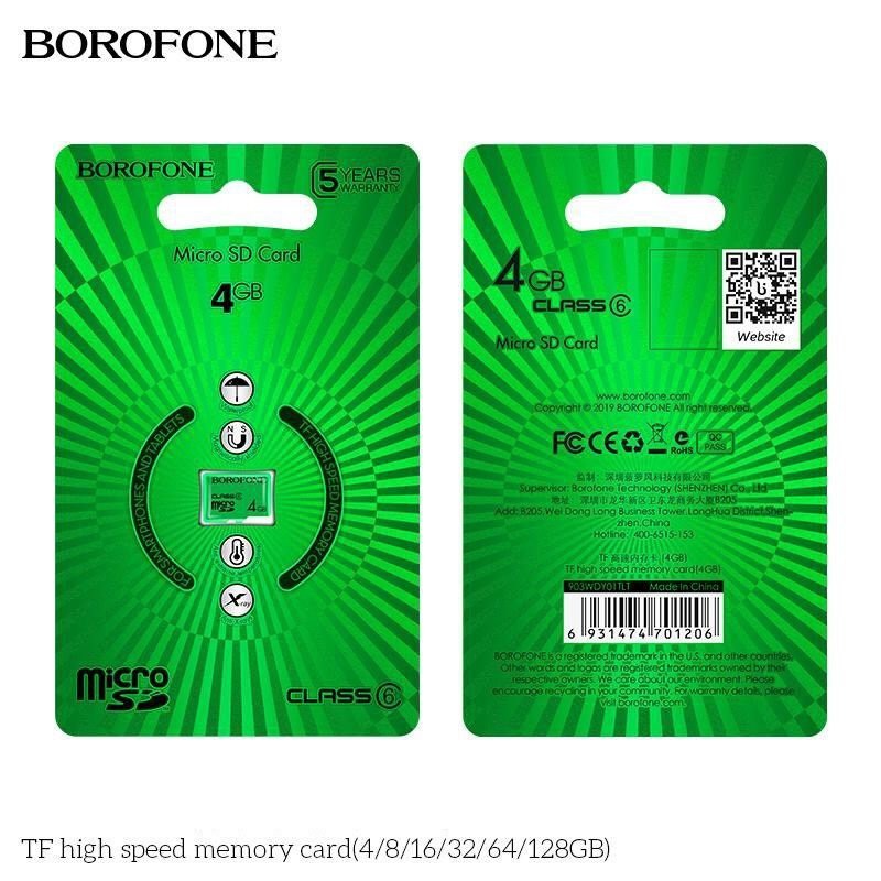 Thẻ nhớ microSDHC Borofone 8GB/ 16GB / 32GB / 64GB C10 U1 90MB/s - Hãng phân phối chính thức