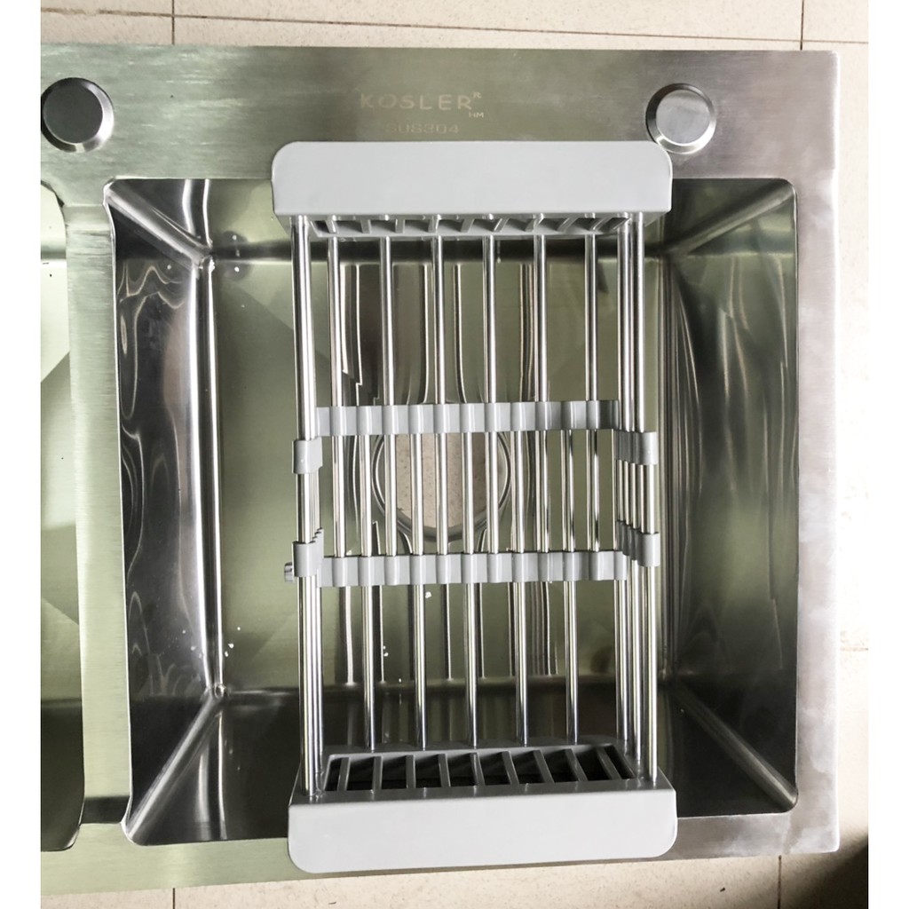 Chậu rửa bát Inox 304 Đúc Nguyên Khối 82 x 45cm 2 hố lệch (tặng kệ để đồ)