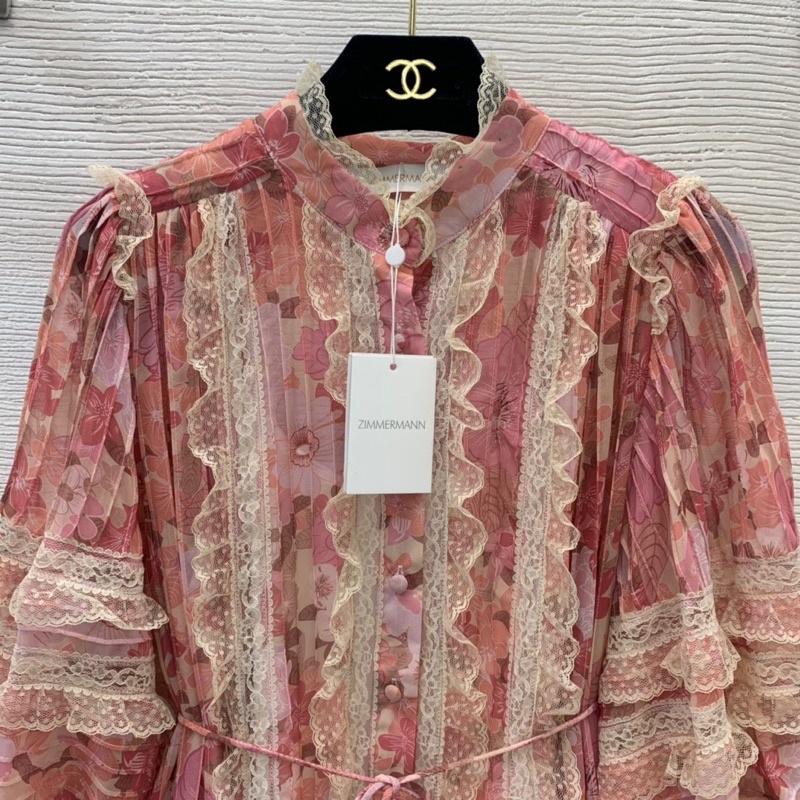 Đầm công chúa dáng xoè tay bồng tone màu hồng ngọt ngào thương hiệu Zimmermann cao cấp