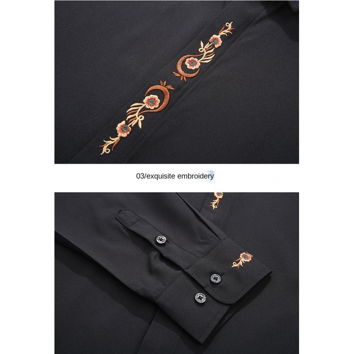 L-10xl Áo Sơ Mi Nam Tay Dài Thêu Họa Tiết Kích Thước Lớn