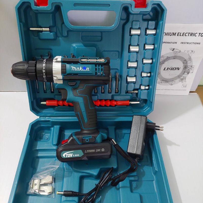 Máy khoan pin 72V 3 chức năng khoan tường,bắn vit,mở bulong- Tặng kèm 24 chi tiết gồm các mũi khoan + Mũi bắt vít