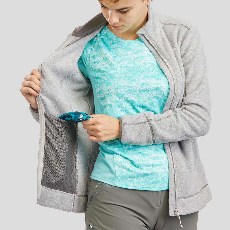 Áo khoác nỉ leo núi Decathlon Quechua mh120 cho nữ - xám nhạt
