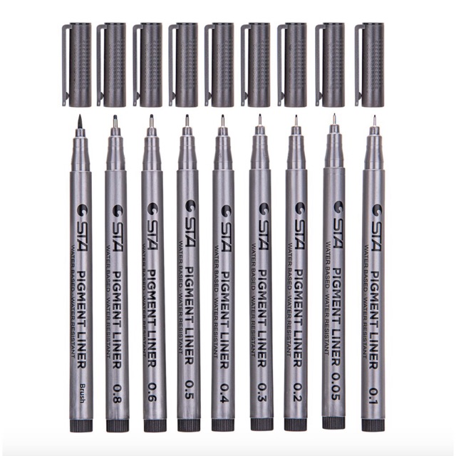 Combo bộ 9 bút 9 kích cỡ ngòi có thể bơm mực chuyên dùng để luyện thư pháp, viết tiếng Trung, vẽ manga