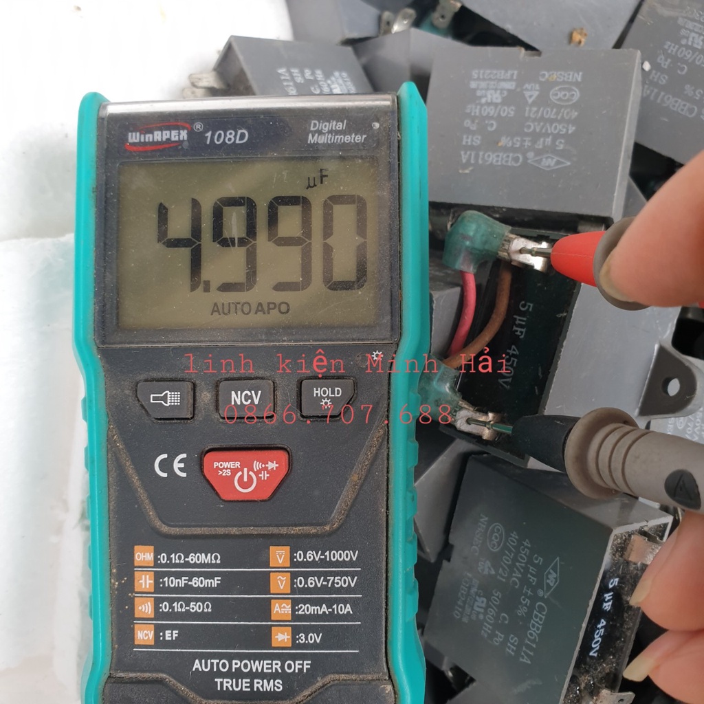 Tụ CBB 5uf 450V hàng tháo máy kích thước 2.5 x 3.8 x4.8cm