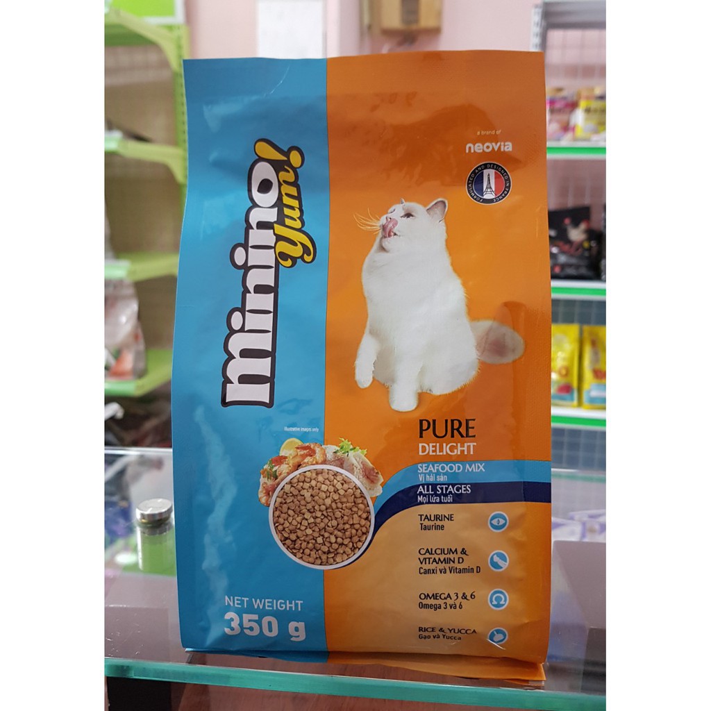 [400gram💯] Thức Ăn Cho Mèo Con & Mèo Trưởng Thành Minino Yum (Vị Hải Sản) 350g