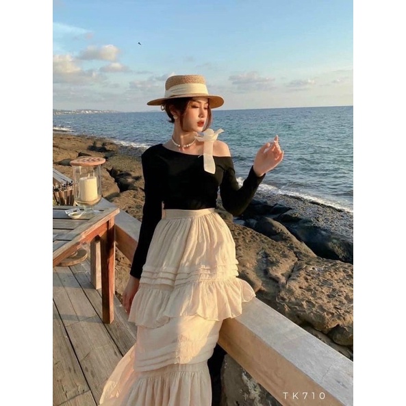 Set váy nơ trễ vai