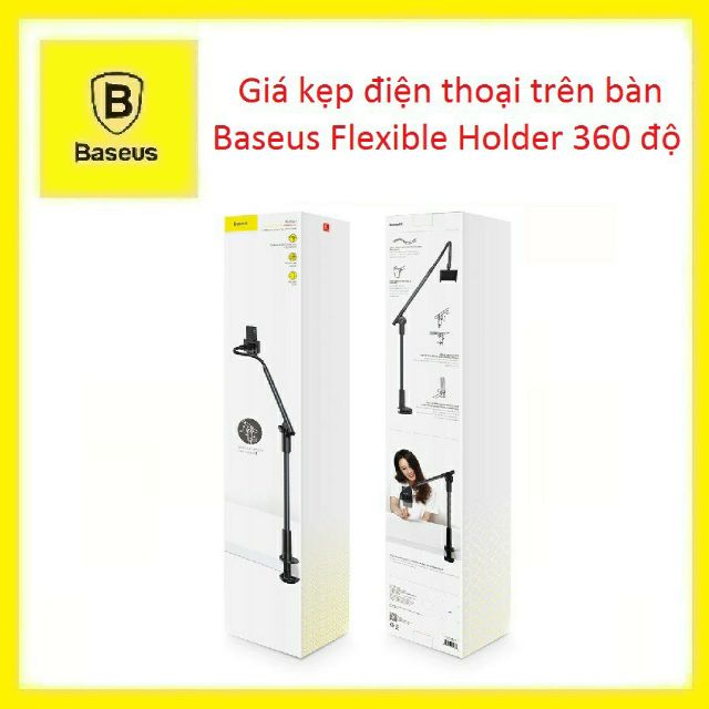 Đế kẹp điện thoại Baseus với cánh tay dài linh hoạt giữ điện thoại từ 4 inch đến 6.5 inch trên bàn , đầu giường