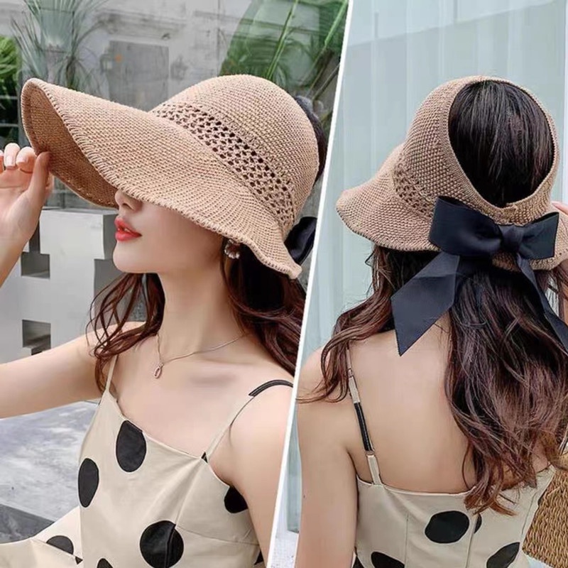 Nón Hở Đầu Vành Rộng Phối Nơ Siêu Xinh P1678