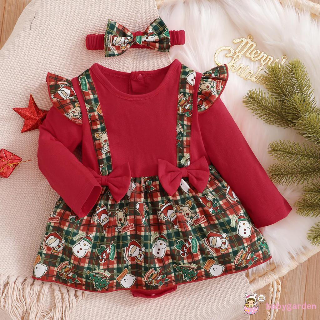 Bộ áo liền quần cổ tròn tay cánh tiên họa tiết kẻ sọc màu đỏ kèm băng đô cài tóc cho bé gái 0-18 tháng tuổi