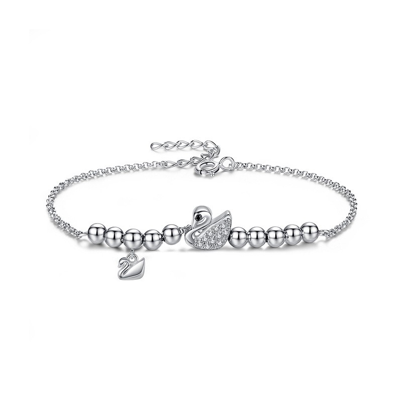 Lắc Tay Nữ Bạc 925 Hình Thiên Nga Hạt Charm Tròn Nhỏ Xinh - L2549 - Bảo Ngọc Jewelry