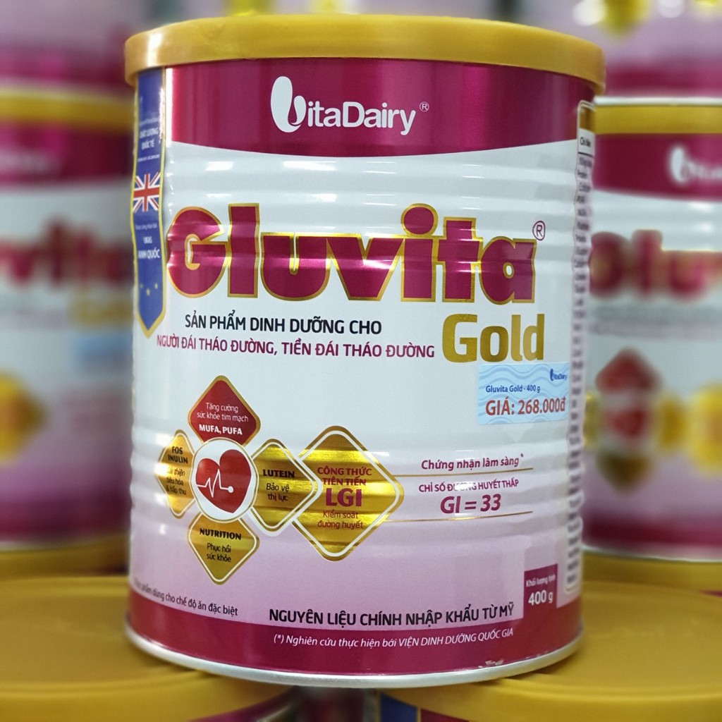 Combo 3 Lon Sữa Gluvita Gold 400g (người bệnh tiểu đường) Date 2023