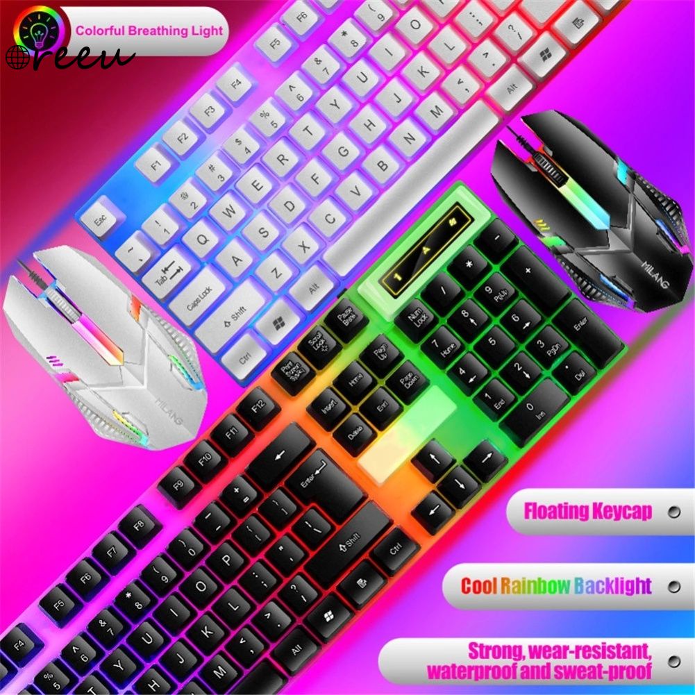【Ready Stock】 T6 USB Bàn Phím Có Dây Chuột Thiết Lập Cầu Vồng LED Đèn Nền Bàn Phím Chơi Game Chuột Chơi Game cho Máy Tính Xách Tay PC 【REEU】