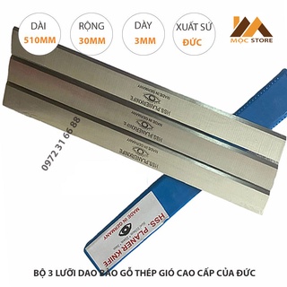 Bộ 3 lưỡi dao bào gỗ thép hss cao cấp 510x30x3mm của đức - lưỡi dao bào con mắt - dụng cụ phụ kiện ngành mộc