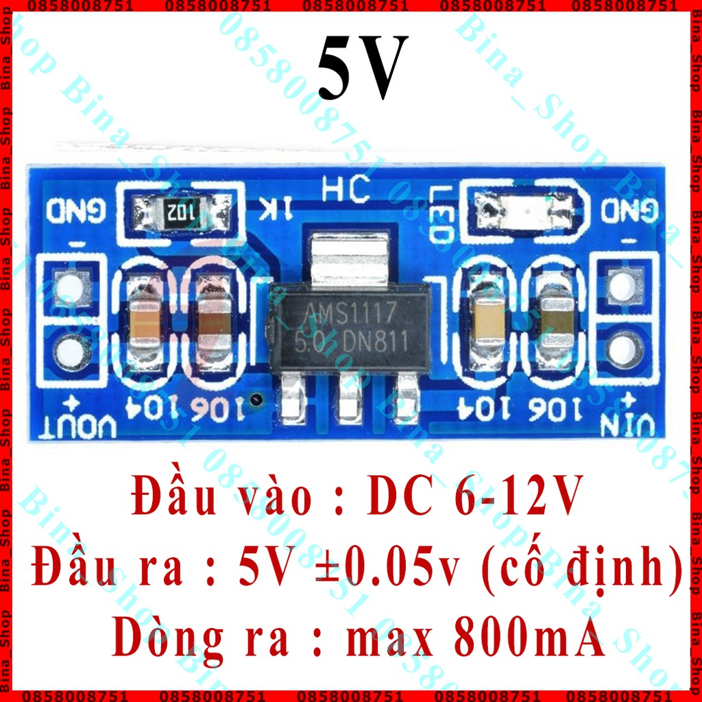 Mạch hạ áp AMS1117 DC 3.3V/5V 800mA