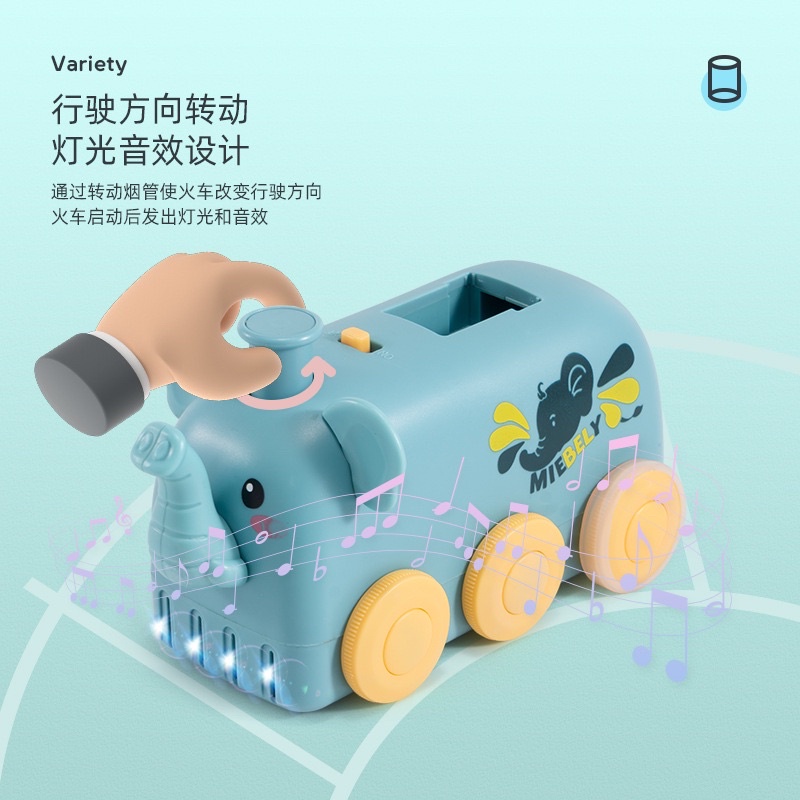 Xe điện hình thú lắp ráp thả Domino có đèn và nhạc-Voi domino xếp hình