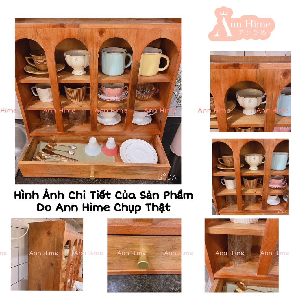 Tủ Gỗ Mini Đựng Cốc Chén Bát Trang Trí Phòng Khách / Bếp Retro Bắc Âu Màu Vàng Cánh Gián & Đen Wanut SP22