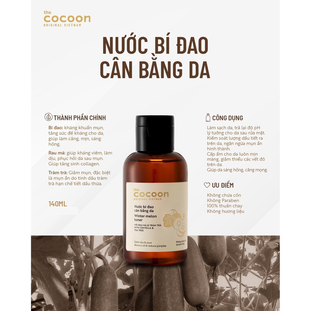 Nước Cân Bằng Chiết Xuất Bí Đao Cocoon 140ml