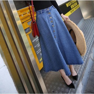 [LẺ SIZE XL XXL SALE SỐC] Chân váy jean dài xòe cài nút C003 tùng xòe rộng, jeans không co dãn, dài ngang bắp chân