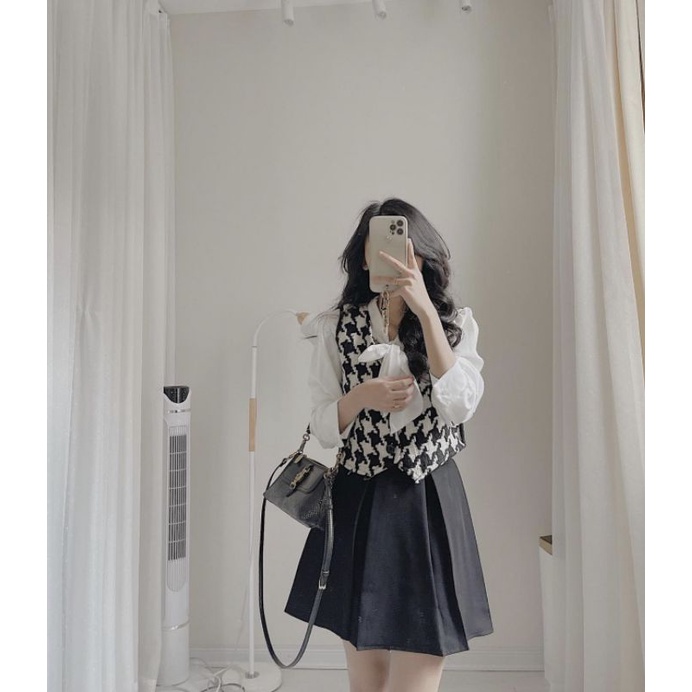 Set 3 chi tiết Gile ziczac/Áo sơ mi/Chân váy tuyết mưa siêu xinh ulzzang