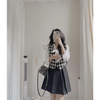 Set 3 chi tiết Gile ziczac/Áo sơ mi/Chân váy tuyết mưa siêu xinh ulzzang