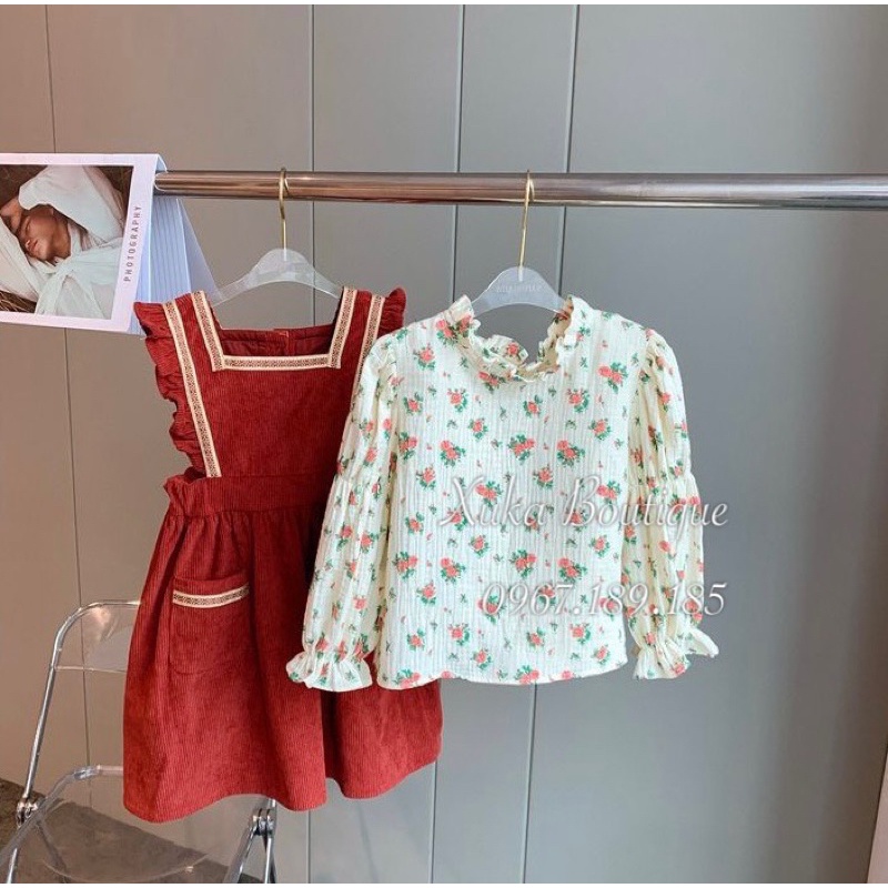 Quần Áo Trẻ Em | Set Váy Yếm Nhung Kèm Áo Bé Gái Hàn Quốc Quảng Châu Cao Cấp Cho Bé 1 - 8 tuổi [Ảnh Thật]Thực Sự Quá Đẹp