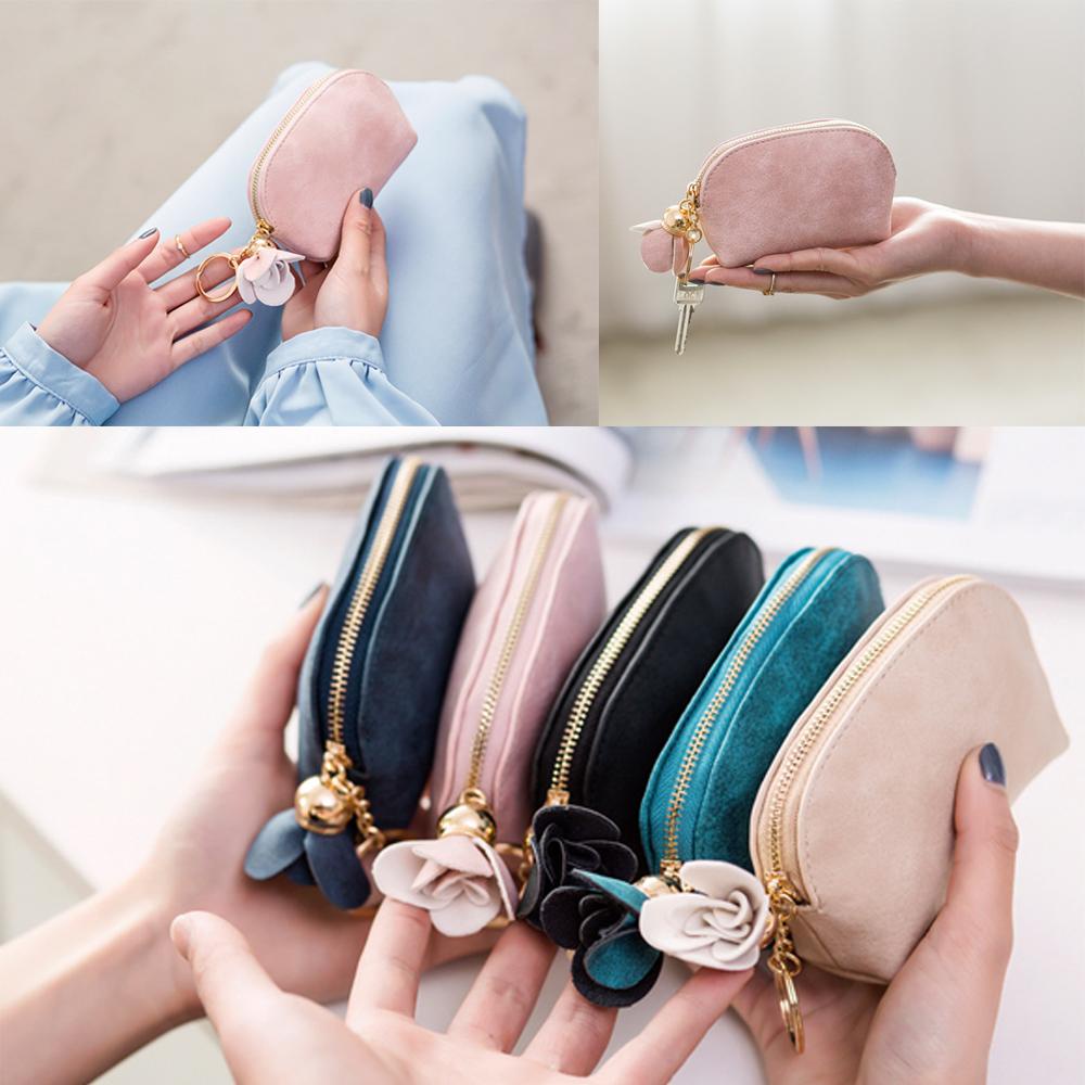 Ví Da PU Mini Họa Tiết Hoa Kèm Móc Khóa Thời Trang Cho Nữ Giá Đỡ
