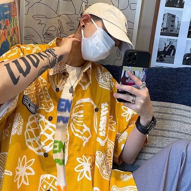 Áo Sơ Mi Tay Ngắn In Họa Tiết Phong Cách Âu Mỹ Thời Trang Cho Nam