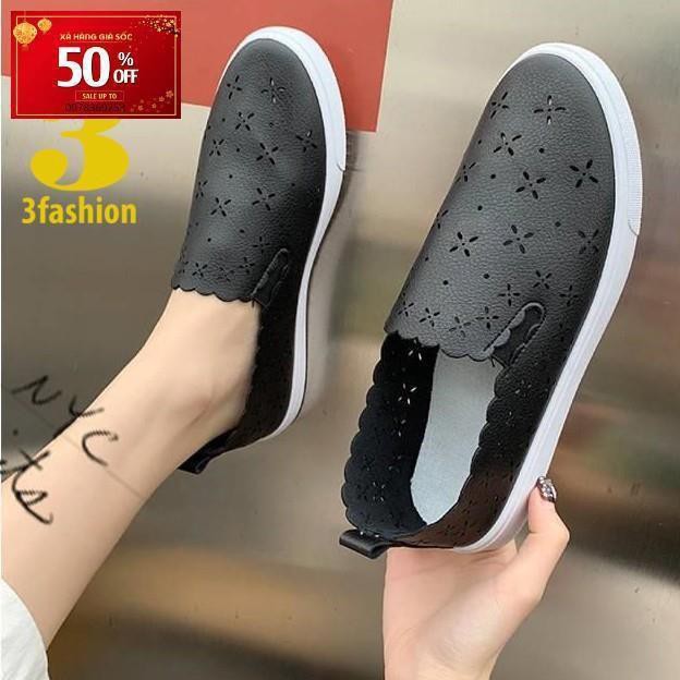 Free⚡Ship Giày Slip-On Nữ Da Cao Cấp Vân Hoa Thiết Kế Dễ Thương 3Fashion - 3114