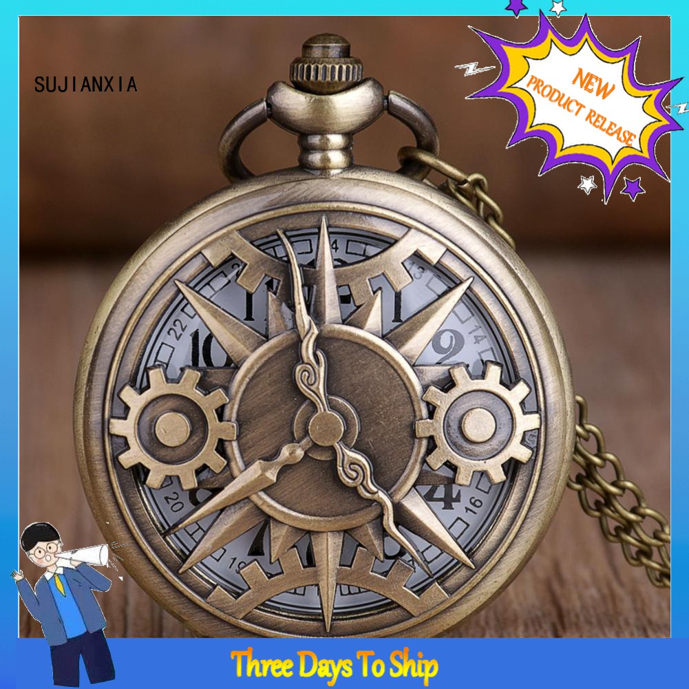Đồng Hồ Bỏ Túi Bằng Hợp Kim Khắc Hình Bánh Răng Phong Cách Cổ Điển Cho Nam Và Nữ
