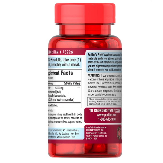 Viên uống giảm viêm đường tiết niệu, giảm tiểu dắt, chống oxy hóa Puritan's Pride Natural Cranberry 120 viên