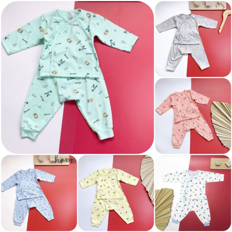 Bộ Quần Áo Dài Tay Coton Unchi Họa Tiết Cho Bé 3-8kg