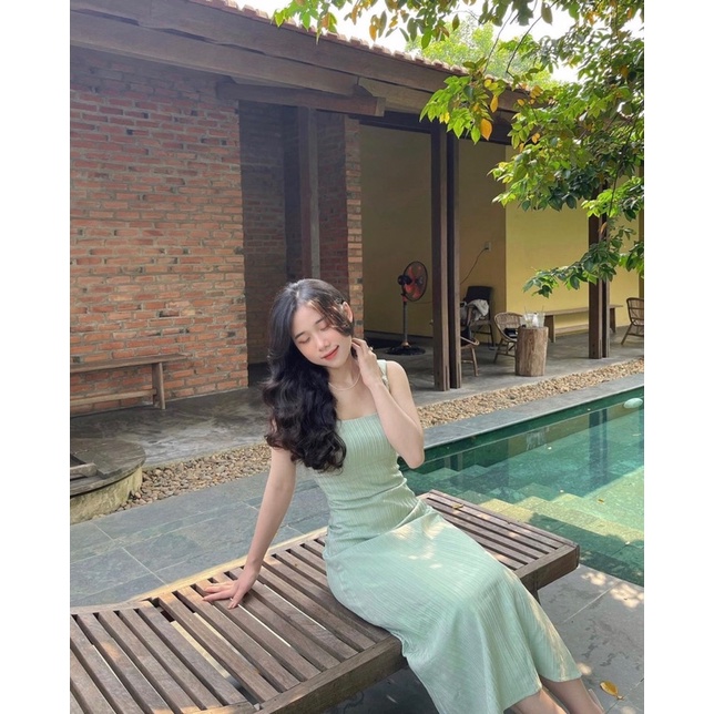 Váy Maxi đũi gân hàng 2 lớp , Đầm xinh tiểu thư xanh mint