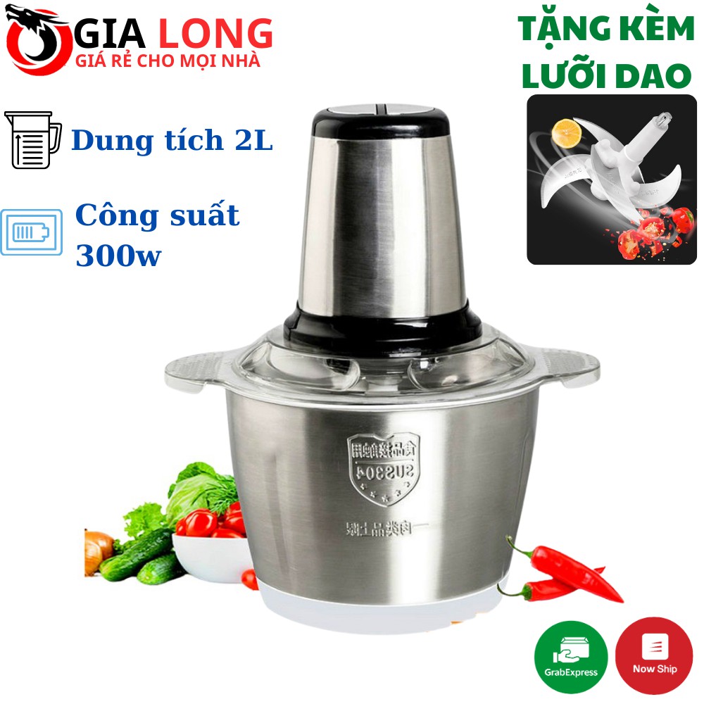 Máy Xay Thịt Đa Năng, Xay Rau Củ, Xay Hoa Quả Cối Inox 304 (2L) 250W TẶNG LƯỠI DAO - BẢO HÀNH 12 THÁNG LỖI 1 ĐỔI 1