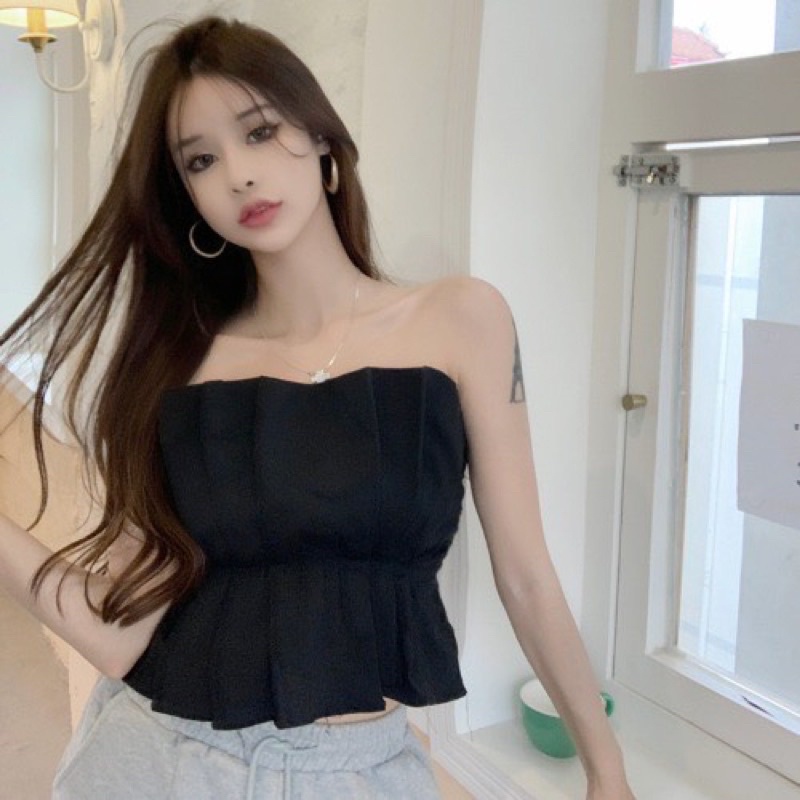 Áo kiểu ống bèo nhún eo (có mút ngực)