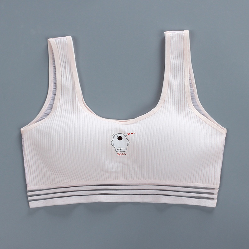 Haha Áo Ngực Thể Thao Cotton Thoáng Khí In Họa Tiết Gấu Hoạt Hình Có Gân Đệm Lót Thoáng Khí Dành Cho Bạn Gái Tuổi Dậ