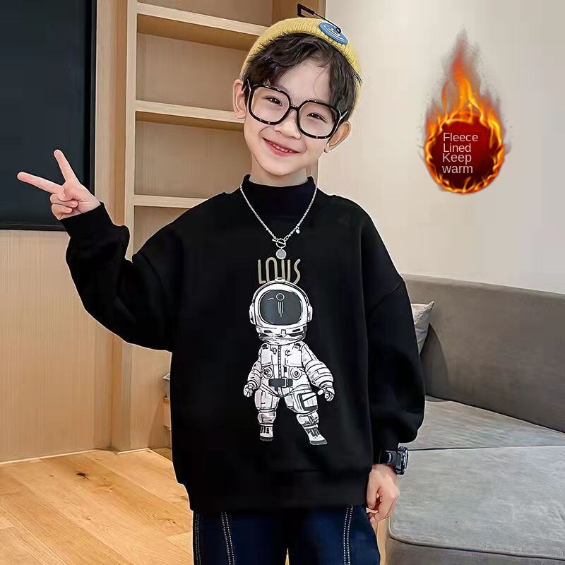 Áo thun tay dài cổ cao lót nhung giữ ấm thời trang thu đông dành cho bé trai