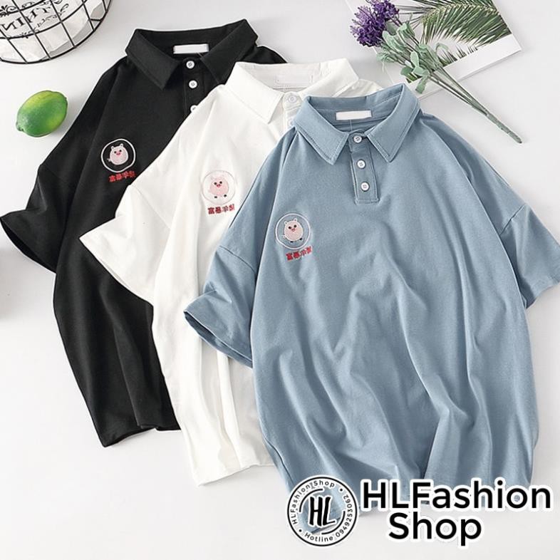 Áo thun tay lỡ unisex T-shirt cổ trụ thêu hình heo con cực xinh và đánh yêu - form rộng nam nữ bận được  ྇