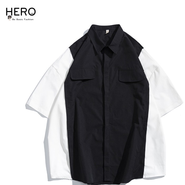 Áo Sơ Mi Tay Lỡ Nam Nữ Unisex Phối Màu Túi Cá Tính Form Rộng Đẹp Vải Kate Hàn MrHero Phong Cách Hàn Quốc SMK1 | BigBuy360 - bigbuy360.vn
