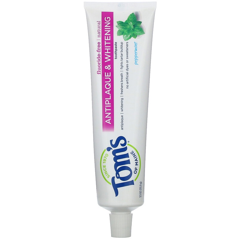 [HÀNG MỸ] KEM ĐÁNH RĂNG TỰ NHIÊN VỊ BẠC HÀ TOM'S of MAINE ANTIPLAQUE & WHITENING TOOTHPASTE - LỐC 4 PACK x161.5 Gr.