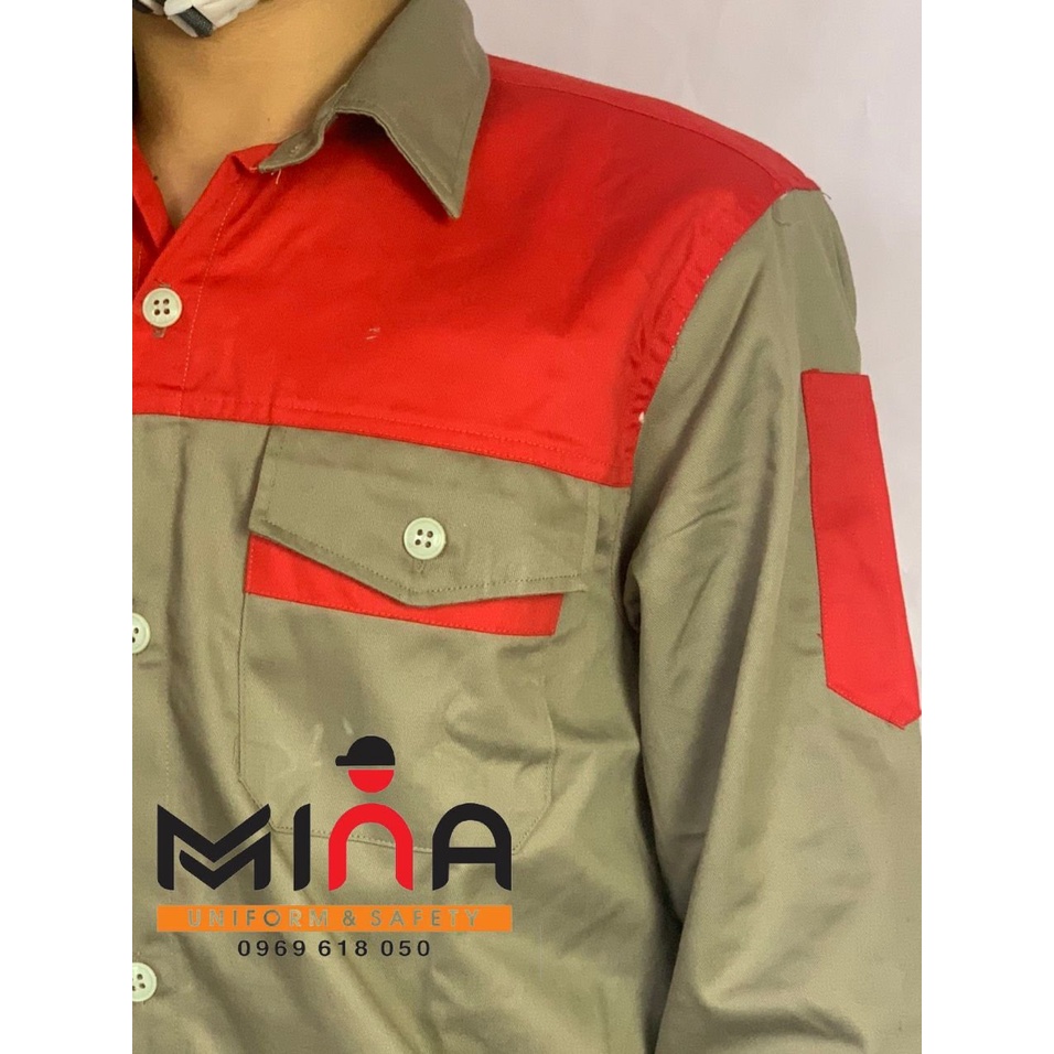 quần áo bảo hộ lao động ghi đất phối đỏ Mina safety