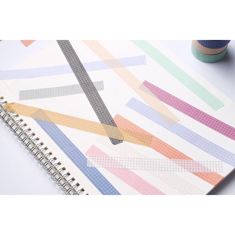 [FULL CUỘN] KimiTape Washi tape caro grid ô vuông 5m, 10m trang trí Bullet Journal