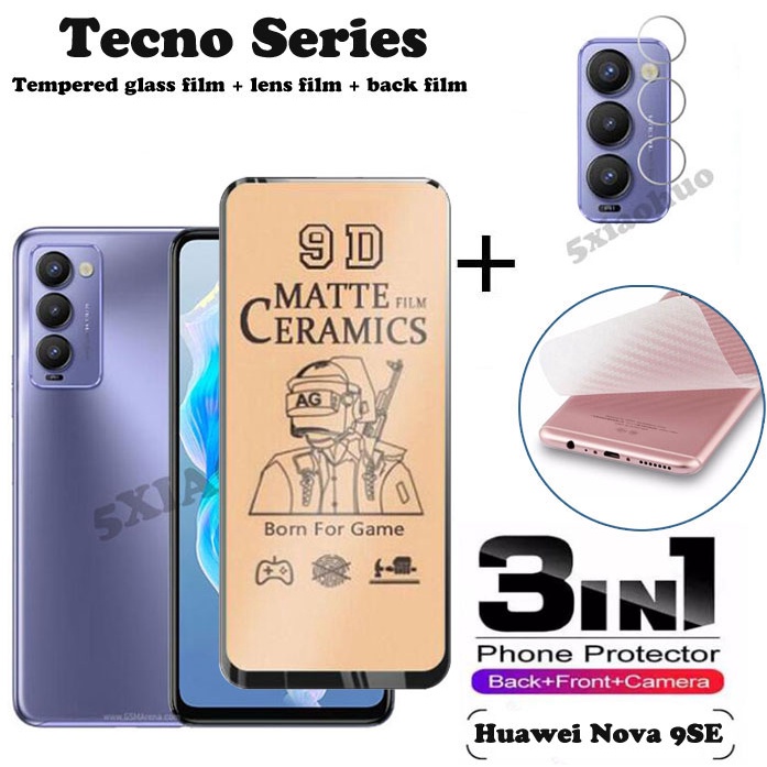 Bộ Kính Cường Lực Gốm + Phim Dán Bảo Vệ camera Sau 3 Trong 1 Tecno Camon 18P 18 18T Tecno Spark 8C 8P 8 Spark 6 GO
