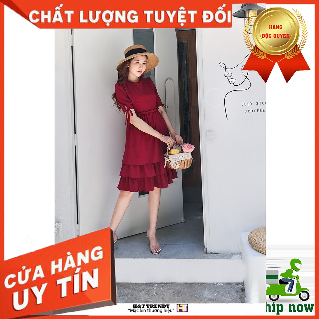 [Hình Thật 100%] Đầm Tầng Bánh Bèo Công Sở Điểm Nhấn Vi Cá Bo Viền Cổ Lụa Cotton Mềm Mại Thiết Kế Hai Lớp Dầy Dặn