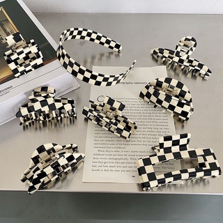 Băng Đô Cài Tóc Bản Rộng Họa Tiết Sọc Caro Trắng Đen Đơn Giản Phong Cách Hàn Quốc