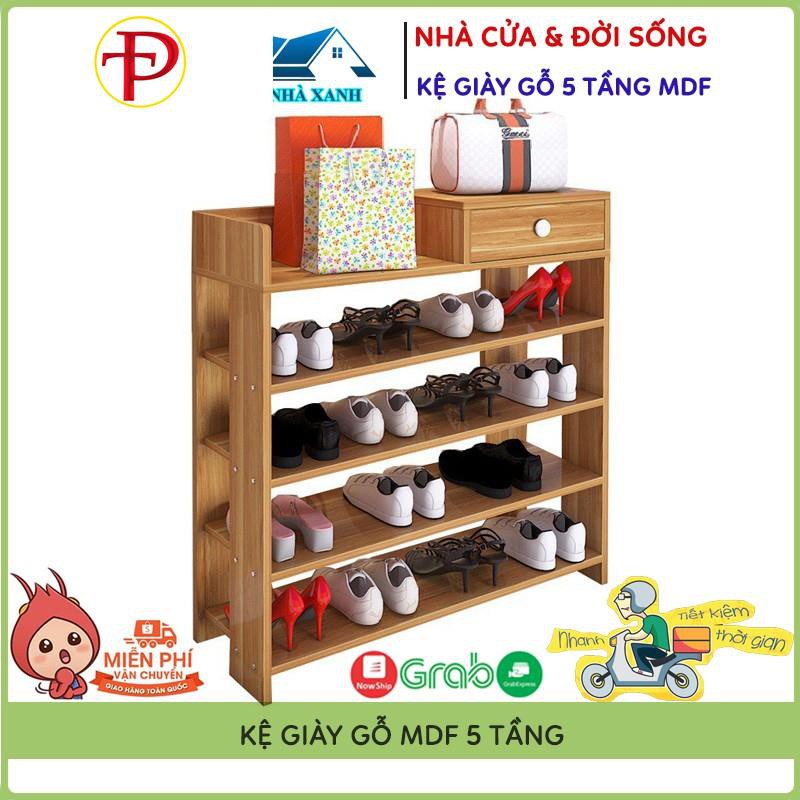 Tủ Để Giày Dép, Kệ Giày Bằng Gỗ 5 Tầng MDF Có Ngăn Kéo, Móc Treo Đồ Lắp Ghép Siêu Tiện Dụng