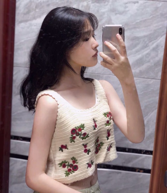 (Sẵn Trắng)✨Áo croptop nữ len móc hoạ tiết thêu năng động trẻ trung hot hè 2020- 3 ảnh thật cuối