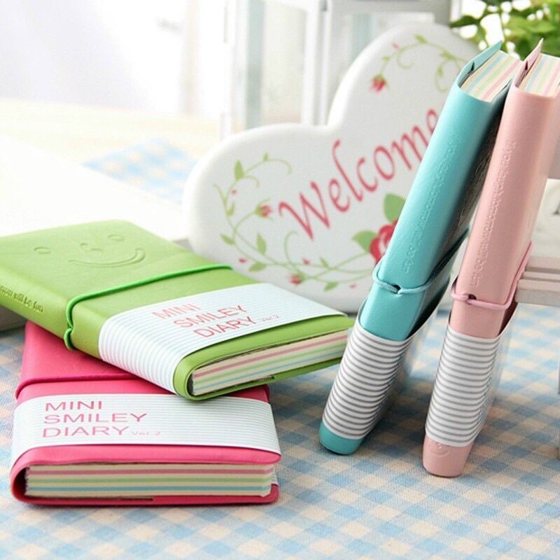 Sổ nhật ký smiley diary bìa da màu sắc tươi sáng, giấy sổ nhiều màu