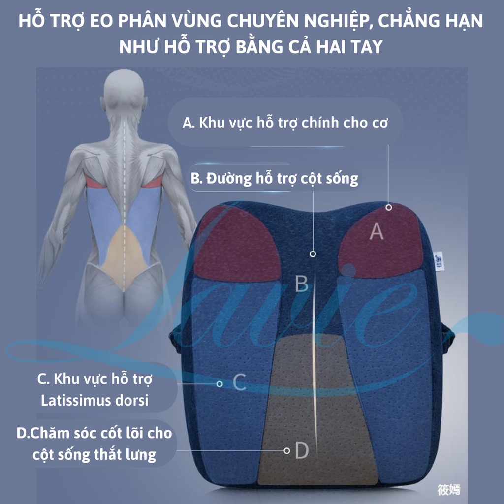 Gối tựa lưng cao su non, than hoạt tính ion âm cao cấp dùng trên ghế xe hơi, ghế văn phòng