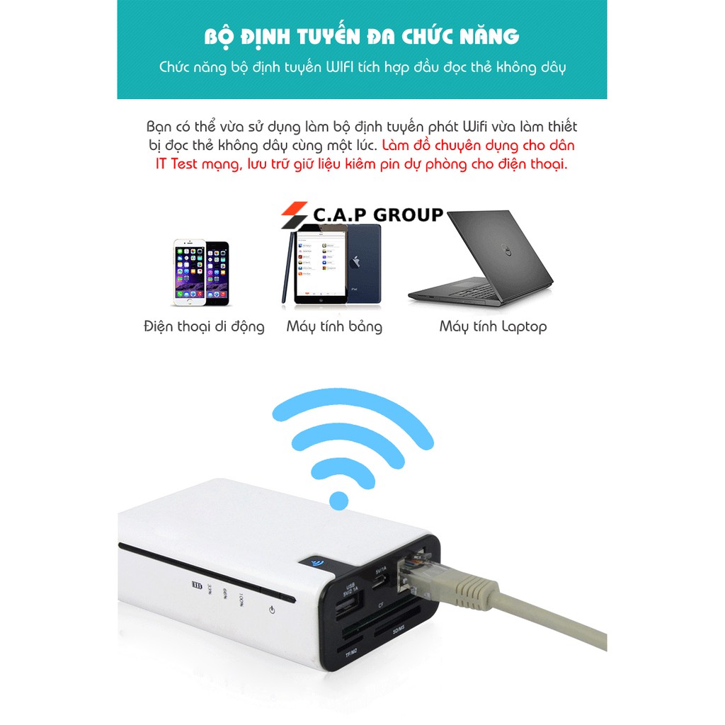 [ XẢ KHO ấn trả giá 99K ] Pin sạc dự phòng 6000 mAh kiêm bộ định tuyến mạng WIFI cắm cổng LAN kiêm đầu đọc thẻ nhớ